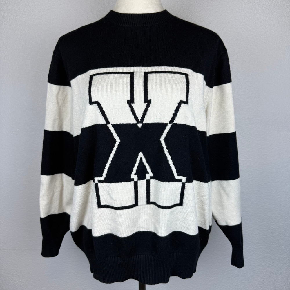 Savage X Fenty Lit Leisure Knit Striped Top Black White Sweater Logo Chic